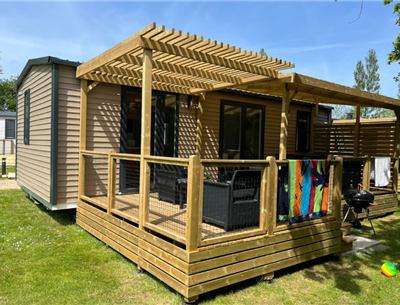 mobil-home Cottage à louer cote jardin premium camping Kost Ar Moor fouesnant bretagne