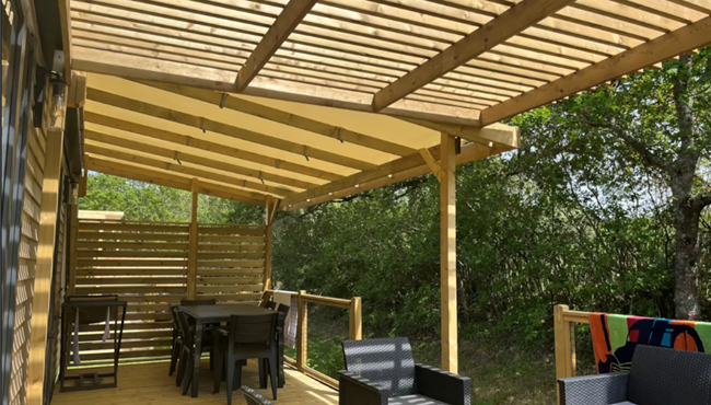 mobil-home Cottage à louer cote jardin premium camping Kost Ar Moor fouesnant bretagne