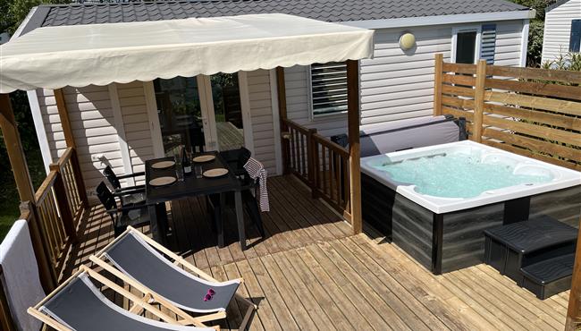 mobil-home Cottage à louer 2 chambres jacuzzi spa camping Kost Ar Moor fouesnant bretagne