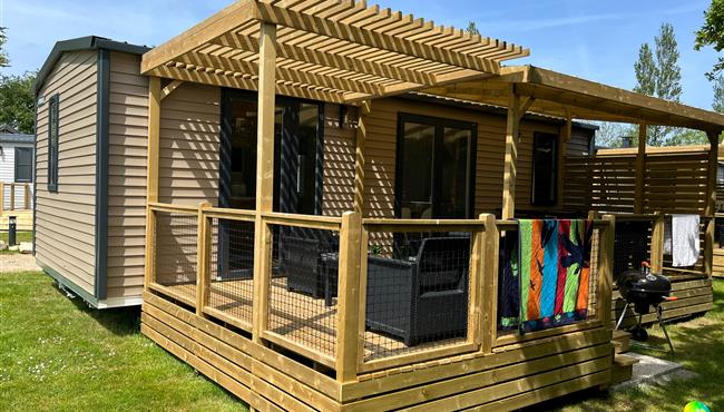 mobil-home Cottage à louer cote jardin premium camping Kost Ar Moor fouesnant bretagne