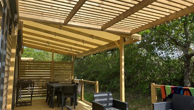 mobil-home Cottage à louer cote jardin premium camping Kost Ar Moor fouesnant bretagne